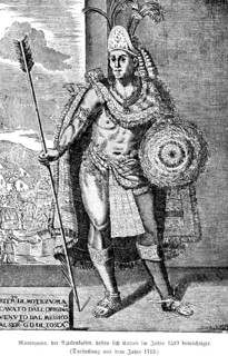 Portrait of the Aztec ruler Moctezuma, captured in 1519 by HernÃ¡n CortÃ©s, depiction from 1715,