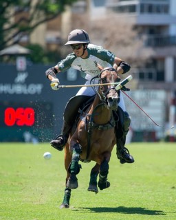 Portrait of polo player Bautista Bayugar from the La Hache Cria y Polo team at the 132nd Argentine