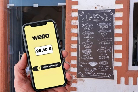 Symbolic image, photo montage, about the European WERO payment service, currently you can only send
