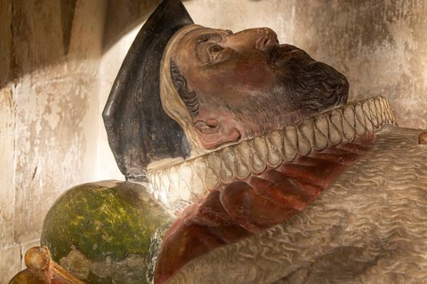 Detail of memorial tomb effigy Sir John Dodderidge, died 1628 Exeter cathedral church, Exeter,