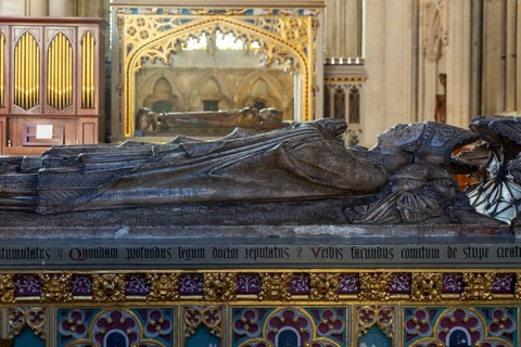 Memorial tomb effigy Bishop Edward Stafford died 1419, Exeter cathedral church, Exeter, Devon,