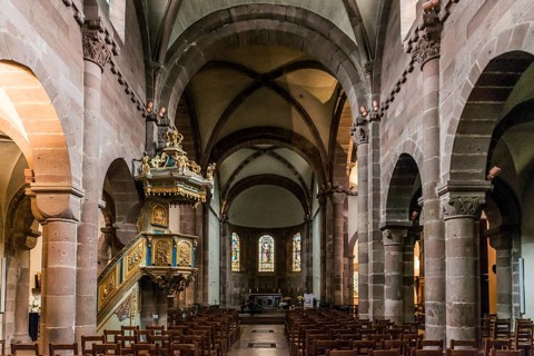 Interior view, Ã‰glise Sainte-Foy, Sélestat, Schlettstadt, Alsace, Bas-Rhin Department, France
