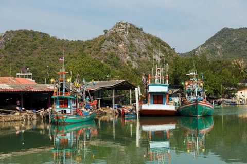 Fishing village and harbor, south of Hua Hin, Sam Roi Yot, Prachuap Khiri Khan, Central Thailand,
