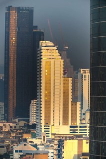 Panorama from the Iconsiam viewing platform of skyscrapers of the Bangrak banking district at