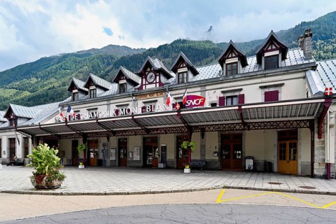 Old train station in town, Chamonix-Mont-Blanc, Haute-Savoie, France