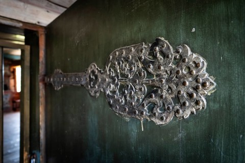 Wrought iron door lock, Maihaugen open-air museum with houses and objects from farms in