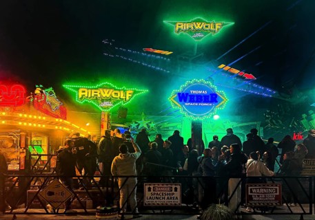 Many people at the All Saints Fair at night, the biggest old town fair in Europe, Soest, North