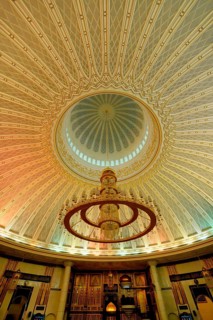 Jame' Asr Hassanil Bolkiah Mosque, Majestic cupola and chandelier in the prayer room, Bandar Seri