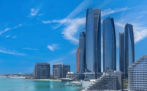 UAE, United Arab Emirates, Abu Dhabi downtown panorama and financial center skyline