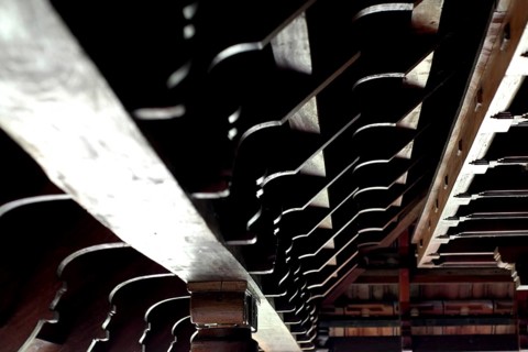 Close-up of wooden roof structure, Heritage Hotel Privacy, Vembanad Lake, Kerala, India