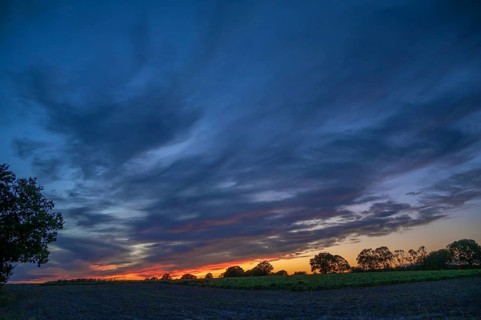 Red blue evening sky, Othenstorf, Mecklenburg-Western Pomerania, Germany