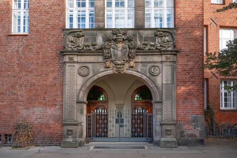 Johanneum entrance portal, built 1905, near St. Johannis 1-3, Hanseatic City of LÃ¼beck,