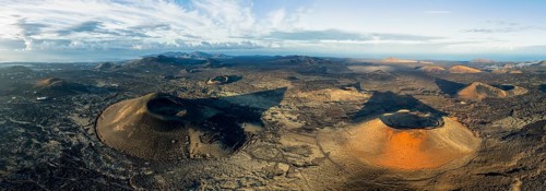 Panorama, MontaÃ±a Negra volcano and Caldera Colorada, picturesque volcanic landscape with volcanic