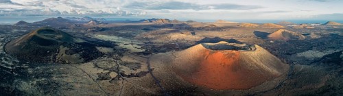 Caldera Colorada volcano and MontaÃ±a Negra, picturesque volcanic landscape with volcanic craters