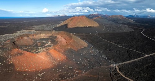 MontaÃ±a Quemada and MontaÃ±a Pedro Perico volcanoes, volcanic landscape with craters and lava