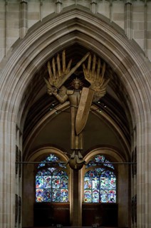 Interior view, Archangel Michael by Ulfert Jansen in the Arch of Our Lady of Ulm, Ulm MÃ¼nster,