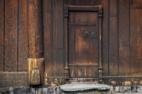 Wooden door, Garmo Stave Church, Maihaugen open-air museum with houses and objects from farms in