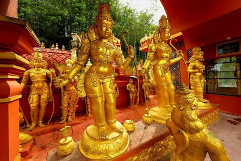 Sriramajayam Hindu Temple, Golden statues, Nuwara, Sri Lanka