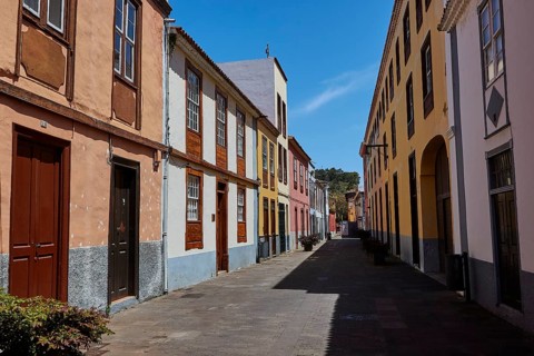 Narrow alley with colorful historic buildings, UNESCO World Heritage Old Town of San Crstobal de La
