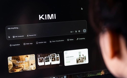 In this photo illustration, a person uses the Kimi AI chatbot on a computer, in New Delhi, India on