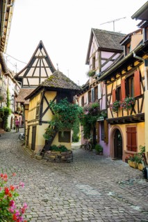 Picturesque village with half-timbered houses, Eguisheim, Haut-Rhin, Alsace, France
