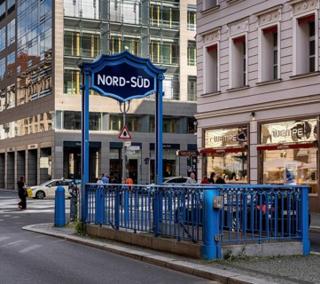 Entrance to the currently closed and former FriedrichstraÃŸe subway station, provisionally renamed