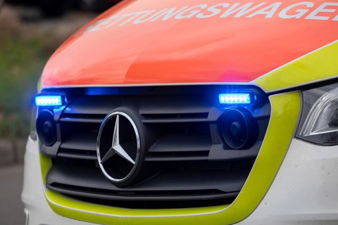 Close-up of an ambulance in action