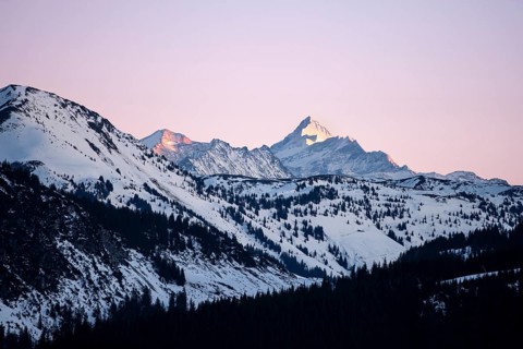 Summit of Grossglockner at sunset in winter, Hochbrixen, Brixen im Thale, Tyrol, Austria