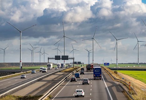 A44 motorway near Bedburg, in front of the Jackerath triangle, recultivated open-cast mining site,