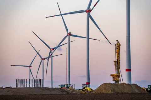 Construction site of the new Bedburg 3 wind farm, on recultivated open-cast mining site, 9 wind