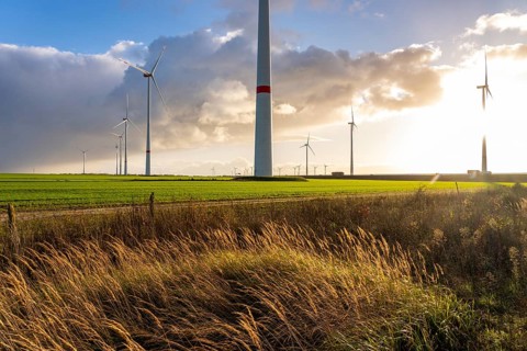 Bedburg A 44n onshore wind farm, on the A44 motorway near Bedburg, in front of the Jackerath