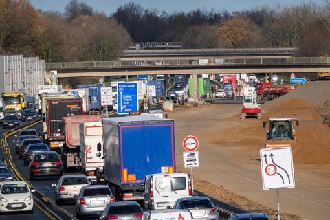 Motorway construction site, the A57 is extended to 6 lanes on the section between the Meerbusch