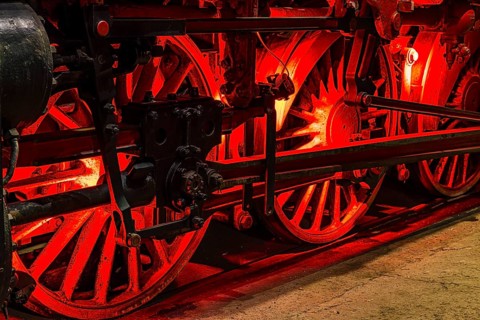 Wheelwork of the historic express locomotive 03 295, built in 1937, railway museum, Augsburg