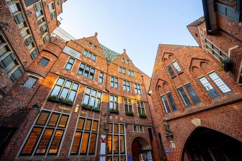 Typical brick houses in BöttcherstraÃŸe, Altstadt, Bremen, Germany