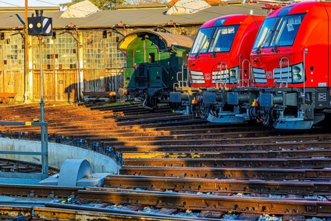 Modern locomotives of the Austrian Federal Railways, Ã–BB, and Deutsche Bahn, DB, historic railroad