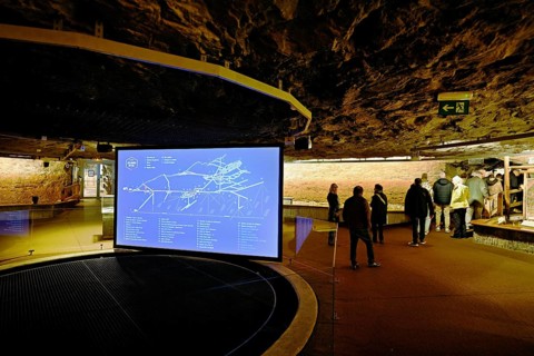 A group tour in the demonstration room in the salt mine, Bex, Canton of Vaud, Switzerland