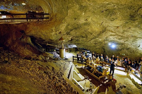 A public group tour in the salt mine, salt mine, Bex, Canton of Vaud, Switzerland
