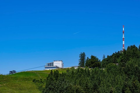 Picturesque alpine meadow landscape on the PfÃ¤nder with a view of the PfÃ¤nderbahn mountain