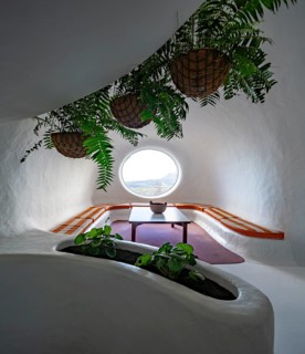 Sitting area, interior at the Mirador del RÃ­o viewpoint, designed by artist César Manrique,