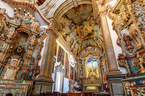 Baroque architecture of the historic Bom Jesus de Matosinhos church with Jesus crucified and