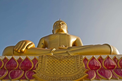 Bhumispara mudra, Buddha Gautama at the moment of enlightenment, Nong Khai, Thailand, Asia