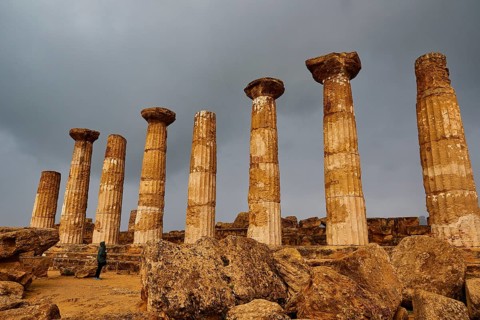 Temple of Heracles, Ancient Pillars of an Ancient Ruin under a Cloudy Sky, Valley of the Temples,