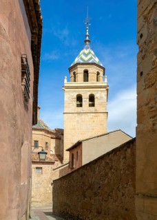 Cathedral church of San Salvador, historic buildings in medieval village of AlbarracÃ­n, Teruel