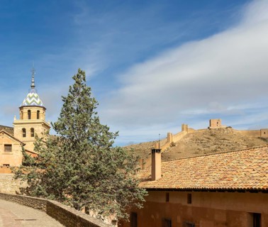 Cathedral church of San Salvador, historic buildings in medieval village of AlbarracÃ­n, Teruel