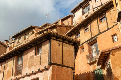 Historic buildings in medieval village of AlbarracÃ­n, Teruel province, Aragon, Spain