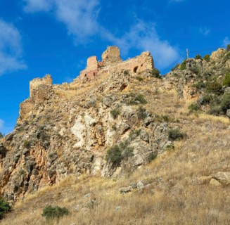 Ruins of castle, Castillo de Santa Croche, Sierra de AlbarracÃ­n, Teruel province, Aragon, Spain