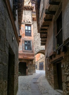 Historic buildings in medieval village of AlbarracÃ­n, Teruel province, Aragon, Spain