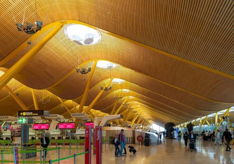 Modern architecture interior of terminal 4 building, Adolfo SuÃ¡rez Madridâ€“Barajas airport,