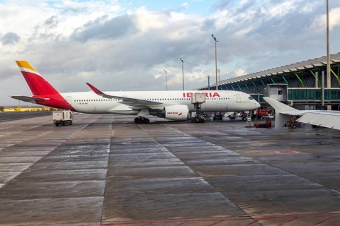 Iberia Airbus A350 passenger aircraft, Terminal 4, Adolfo SuÃ¡rez Madridâ€“Barajas airport, Madrid,