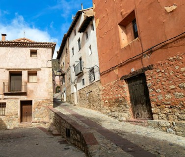 Historic buildings in medieval village of AlbarracÃ­n, Teruel province, Aragon, Spain
